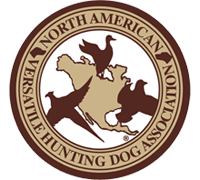 North American Versatile Hunting Dog Association circular logo with dog silhouettes around a central dog map outline