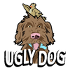 Logo of a shaggy brown dog with a small bird on its head above the words “UGLY DOG”