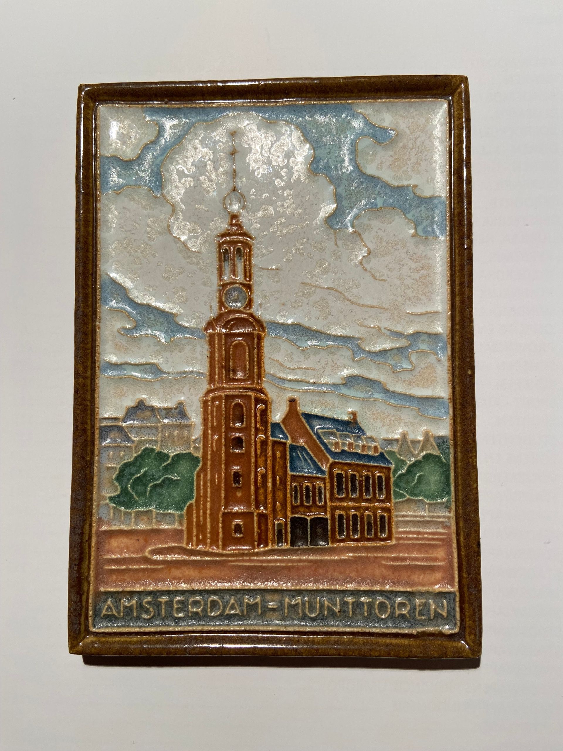 PFtile Porceleyne Fles Delft Cloisonne tile towers and facades rare.