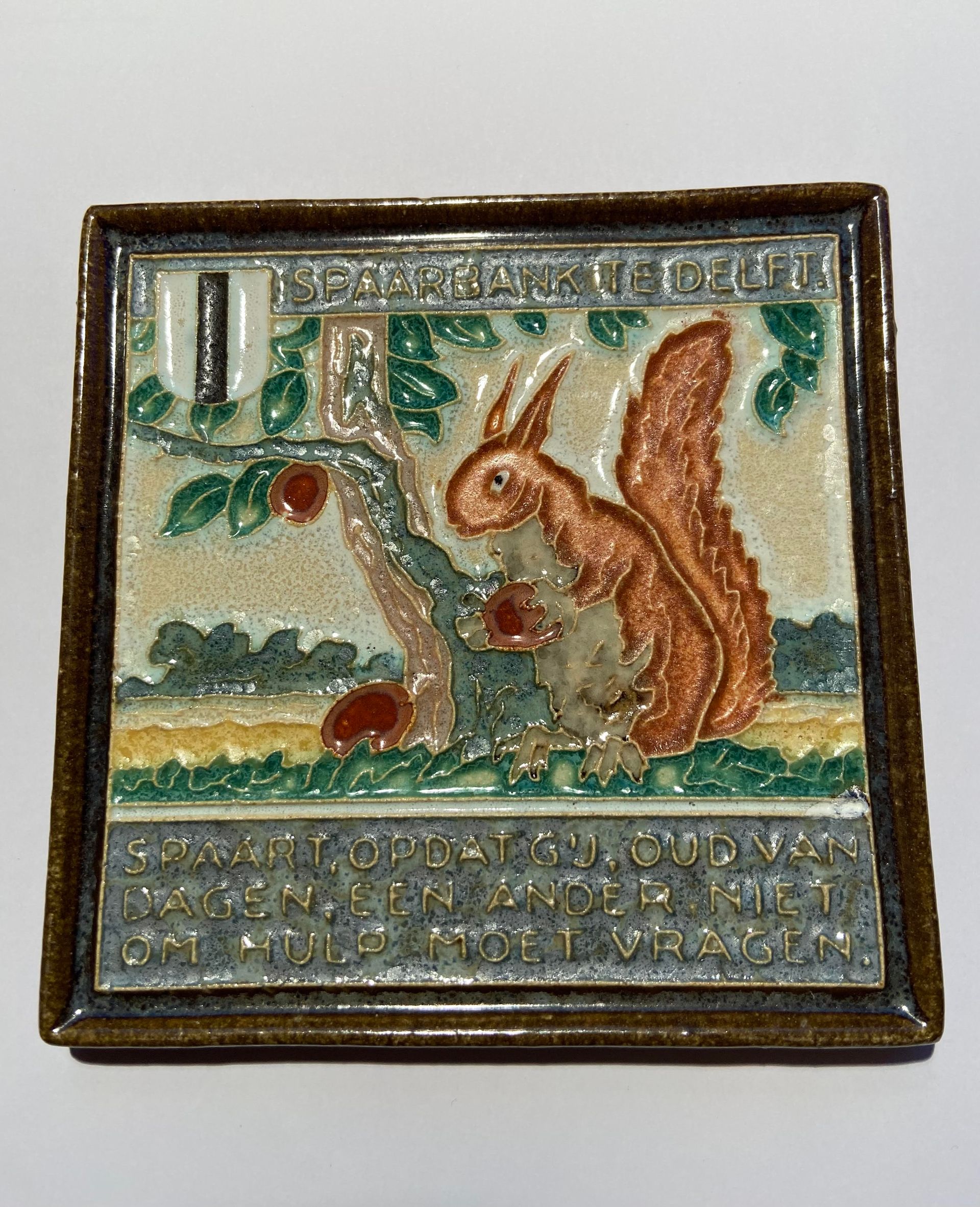 PFtegel Porceleyne Fles Delft Cloisonne tegel spaarbank te Delft