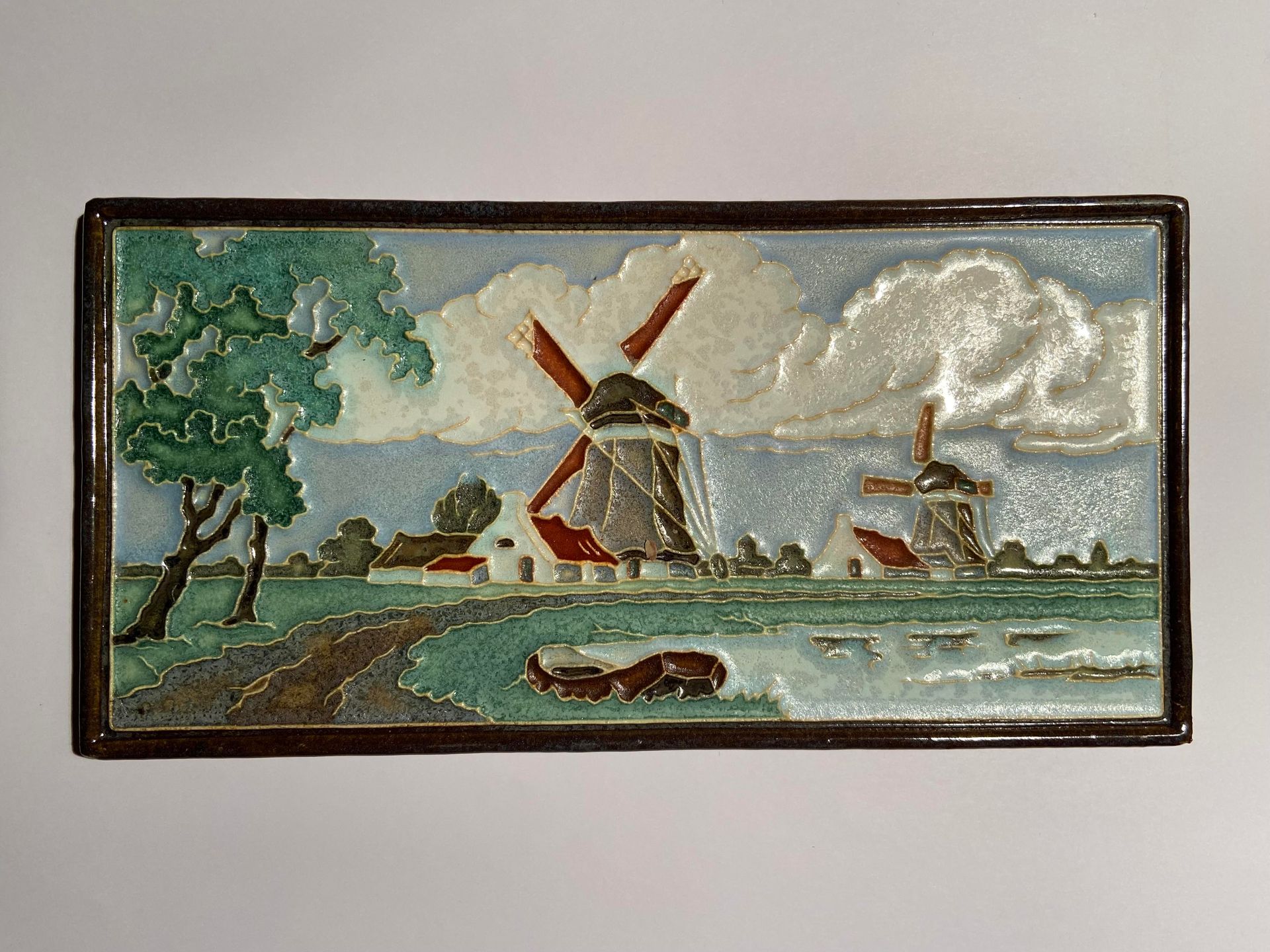 PFtile Porceleyne Fles Delft Cloisonne tile mills and farms.