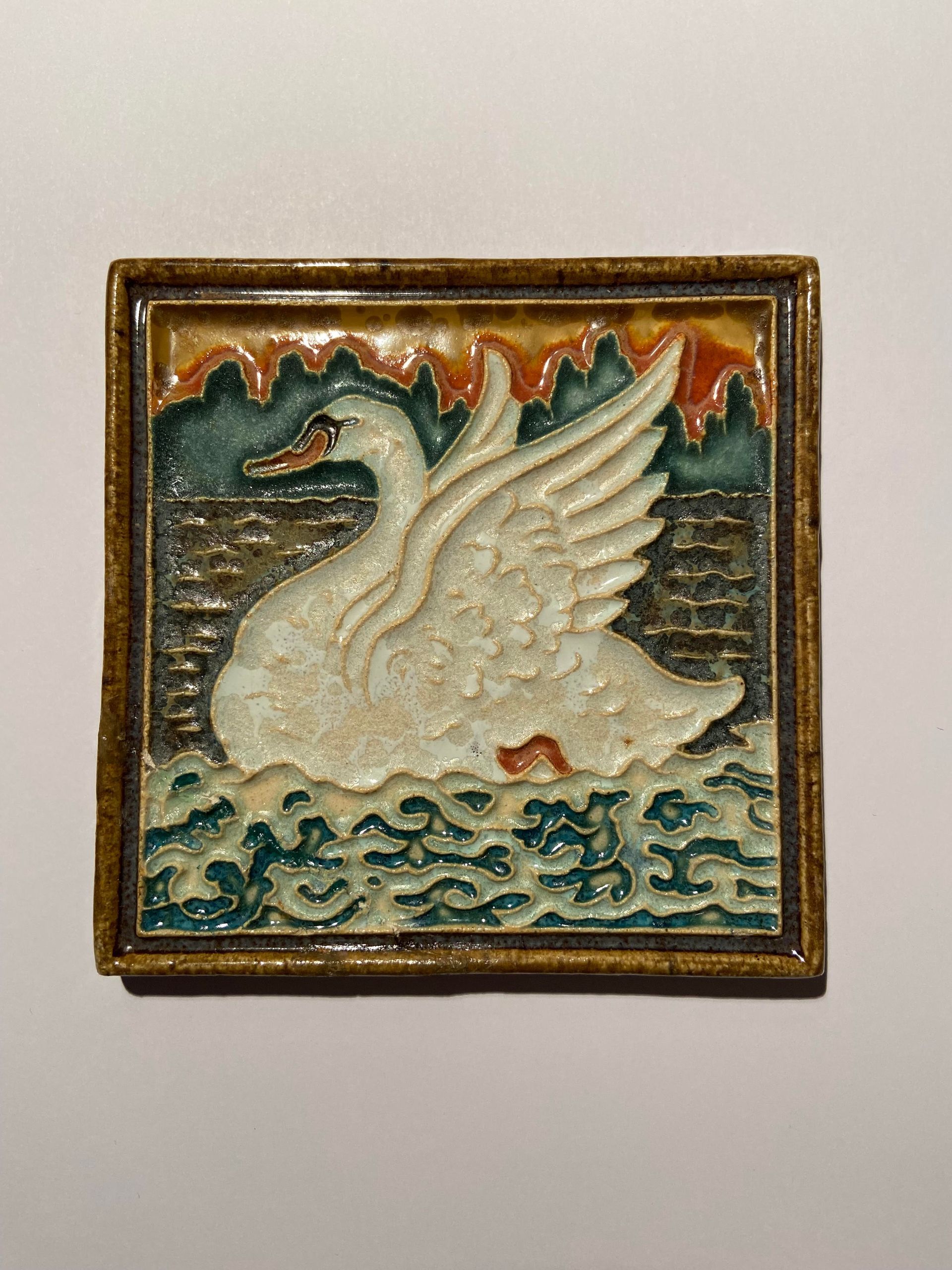 PFtegel Porceleyne Fles Delft Cloisonne tegel dieren klein zwemmende zwaan