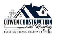 Logo for Cowen Construction, featuring a house silhouette, a worker, a hammer, and the company name.