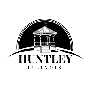 Logo of Huntley, Illinois: gazebo within a curved black design above the city name.