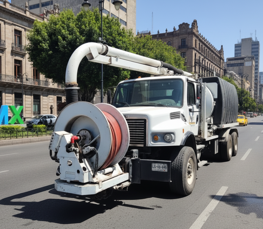 Camion Camel para desazolve industrial en avenida CDMX RAESA