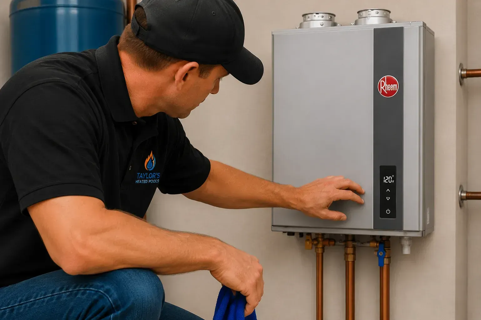 Technician installing a tankless water heater