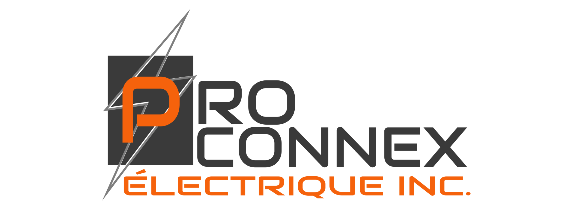 Logo de Pro Connex Électrique Inc., représentant un « P » orange avec un éclair à l'intérieur d'un carré noir.