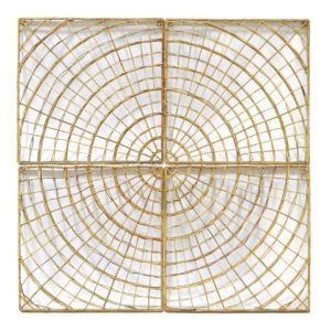 Gold geometric grid pattern with concentric circles and four quadrants on a white square background