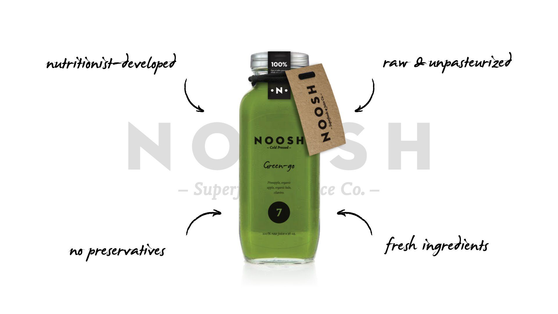 Noosh juice bottle and juice benefits