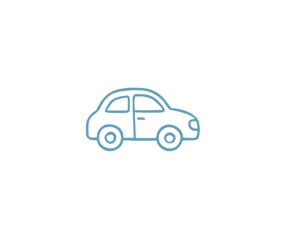 Light blue outline of a small car icon on a white background