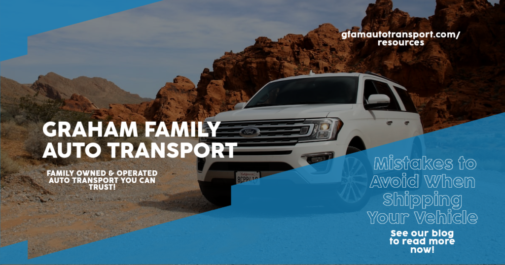 White SUV on a desert road; Graham Family Auto Transport advertisement with company logo and website.