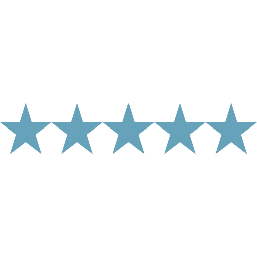 Five light blue stars in a horizontal row on a white background
