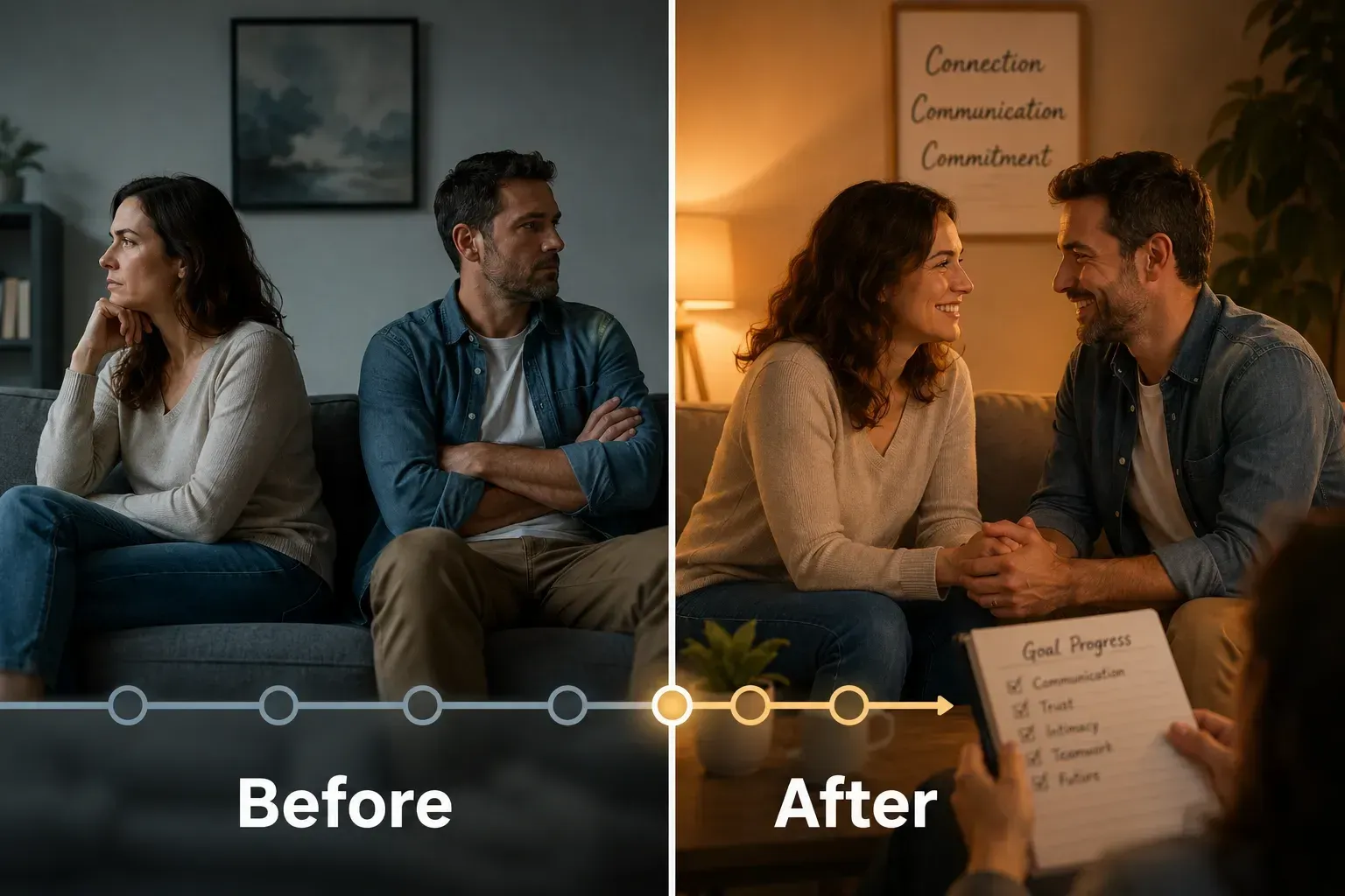 An image of a couple before and after marriage therapy