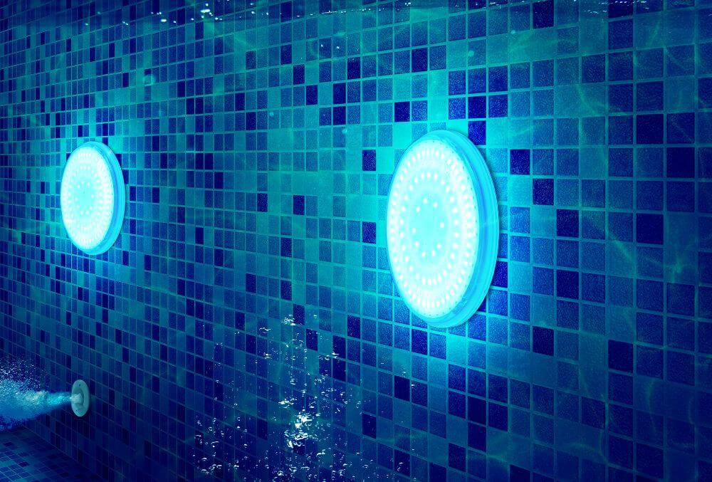 LED lights in a tiled swimming pool