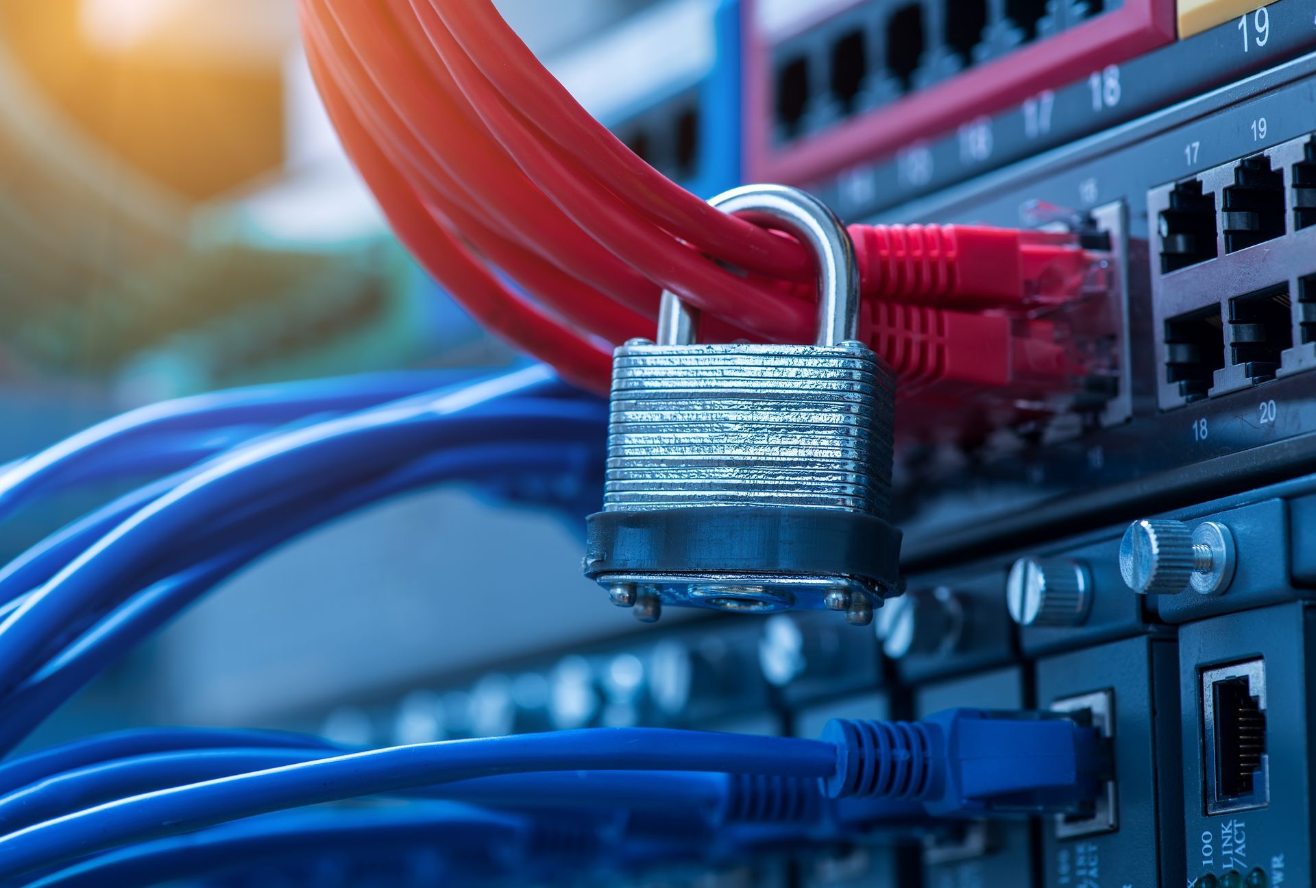 Network Switch with padlock on it