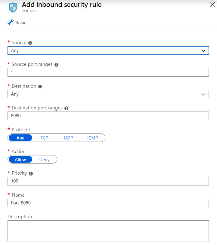 a screenshot of the add inbound security rule window .
