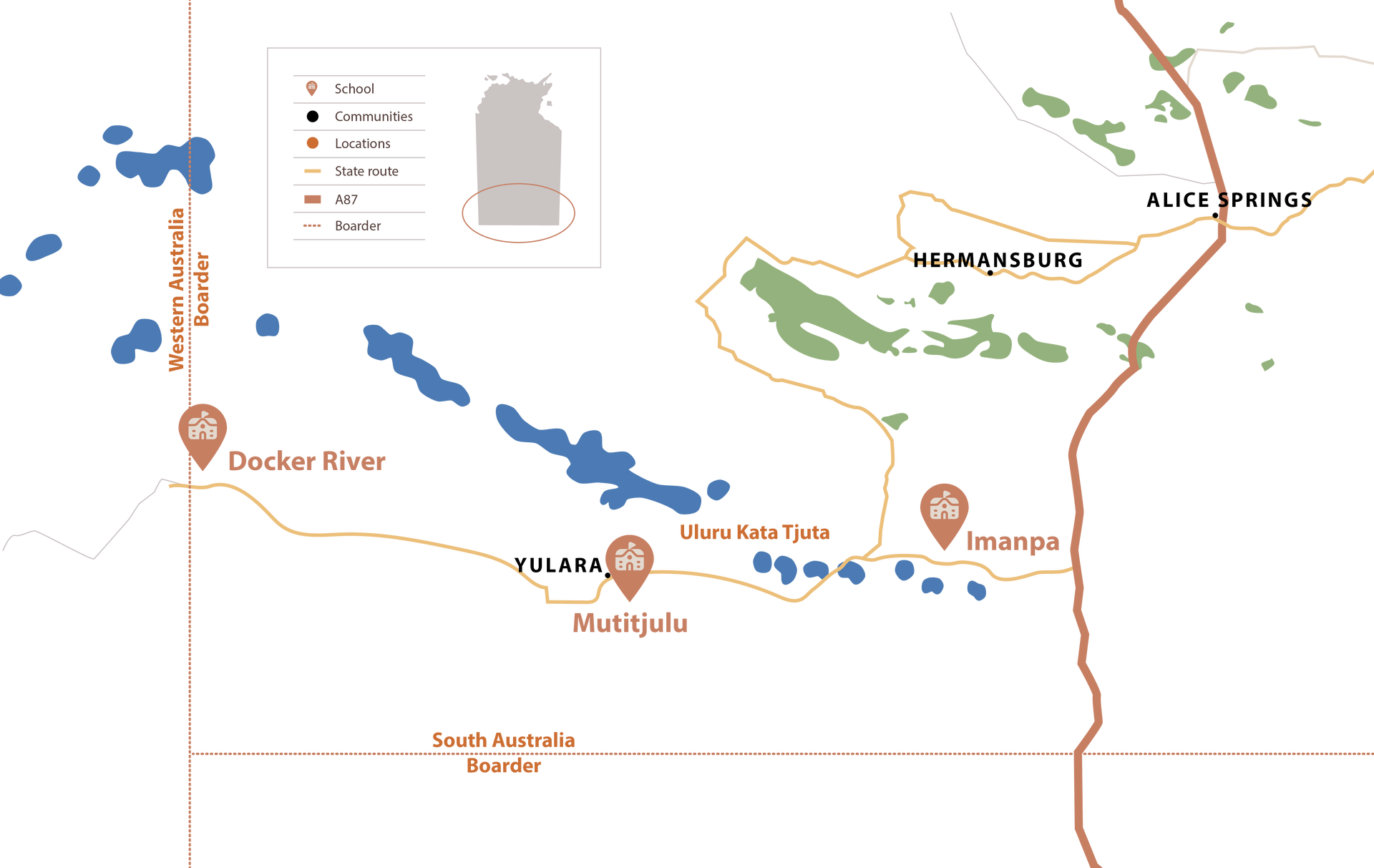 Map of a route near Mount Kenya with blue trail markers and labeled towns along roads