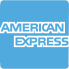 Le logo American Express est bleu et blanc sur fond bleu.