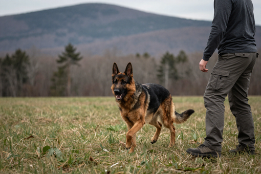 Dog trainer obedience session outdoors