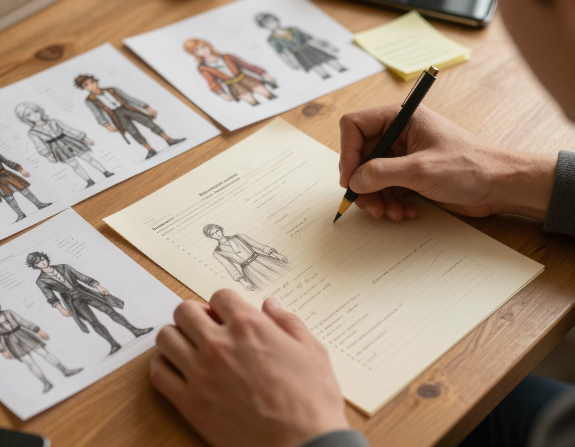 Close-up of a writer developing a fictional character