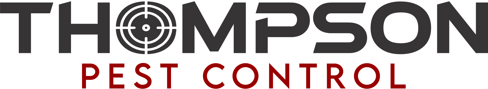 The logo for thompson pest control has a target on it.