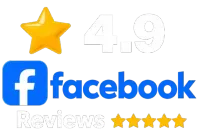Facebook Reviews graphic with gold stars and 4.9 rating