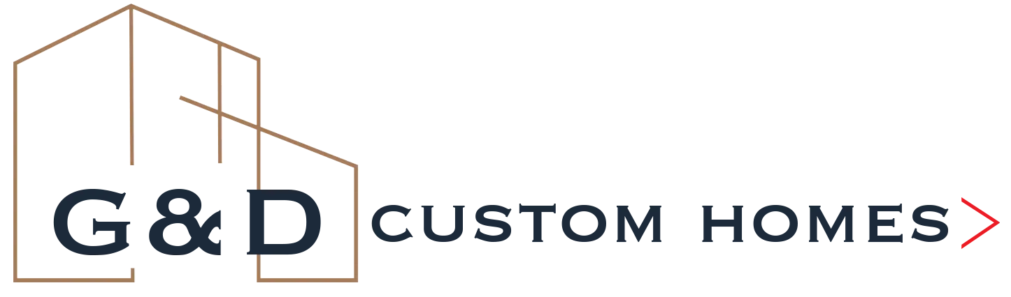 The logo for G&D Custom Homes shows a house on top of a mountain. 