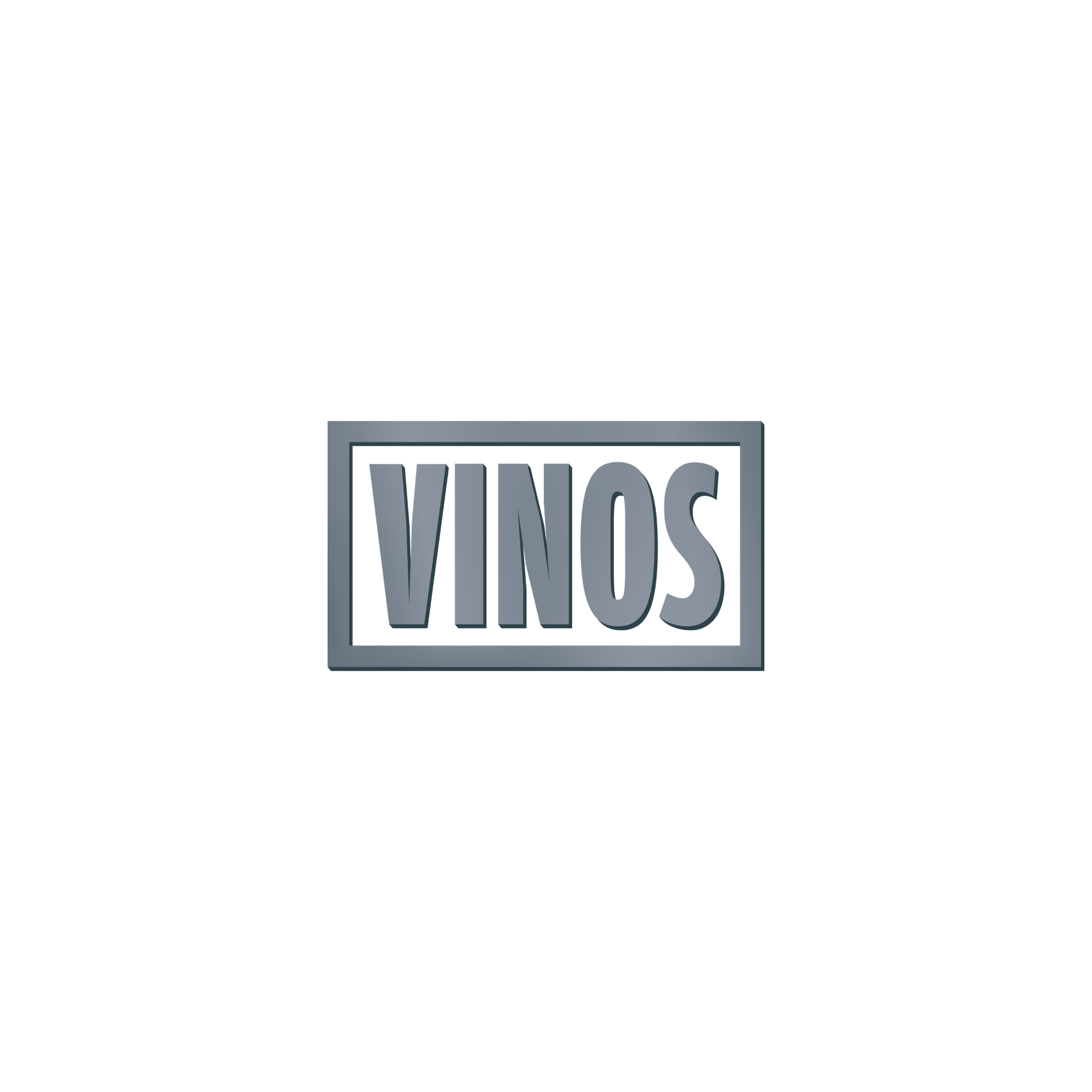 Logo VINOS gris dans un cadre rectangulaire sur fond blanc