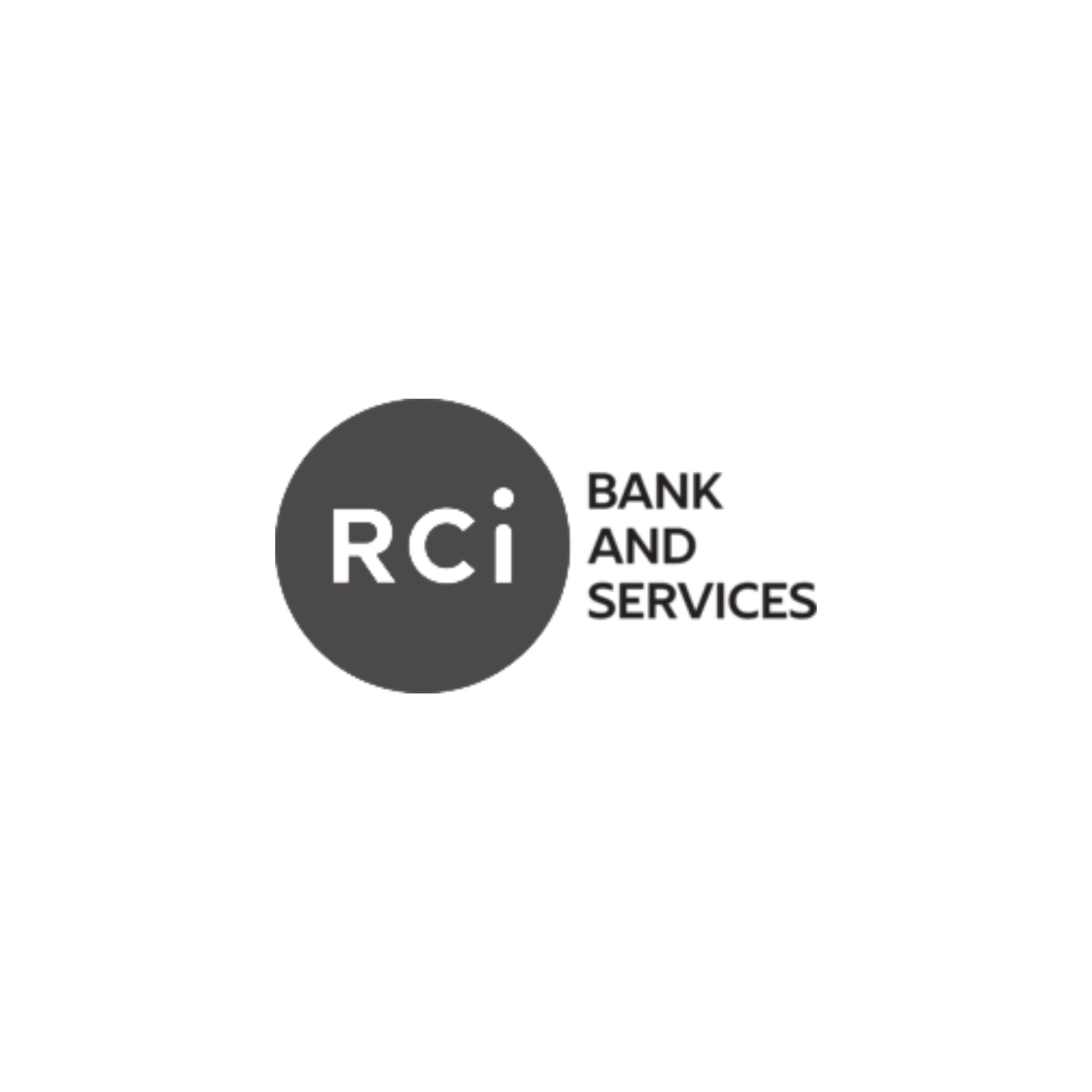 Logo de RCi Bank and Services en noir et blanc avec une icône circulaire et du texte.