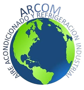 ARCOM logo with a blue and green globe and circular text reading “Aire Acondicionado y Refrigeración Industrial”