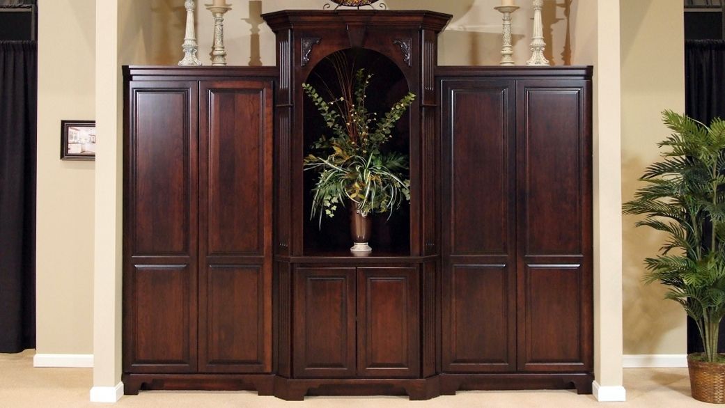 Amish Shawnee Wood Products Ohio Home Family Room entertainment TV with built-in bookcase cherry