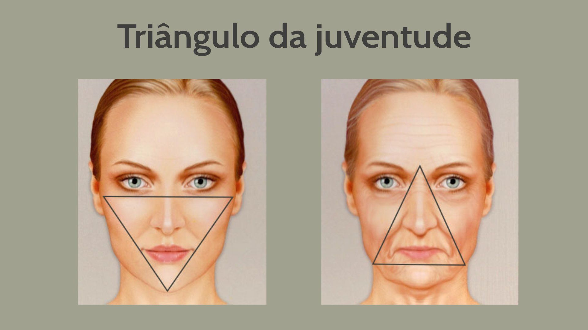 Uma foto do rosto de uma mulher com um triângulo