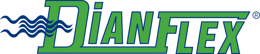 Logo per Dianflex, lettere verdi con onde stilizzate a sinistra.