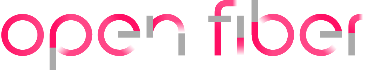 Logo Open Fiber in rosa e grigio.