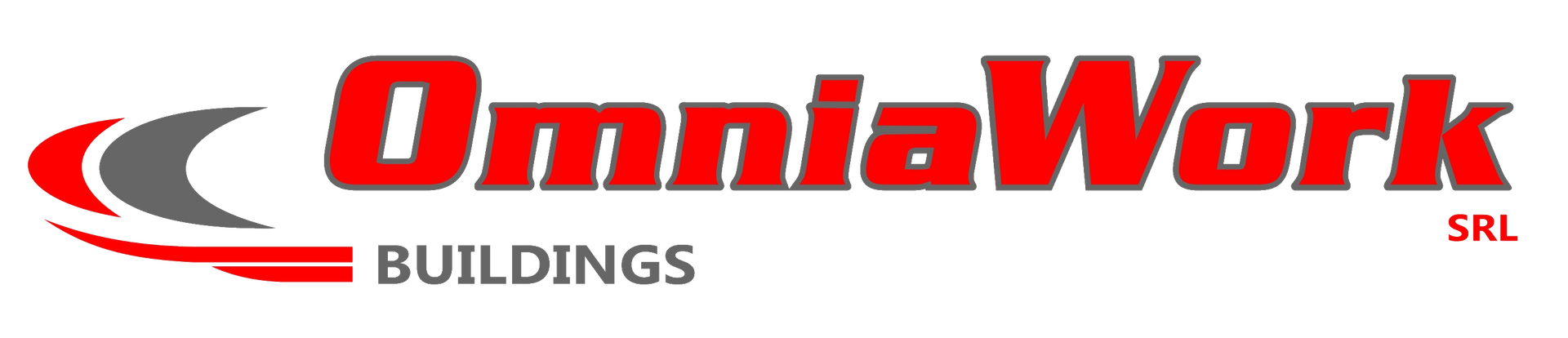 Logo per OmniaWork Buildings. Design rosso e grigio con la scritta