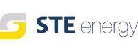 Logo per STE energy; testo blu con una