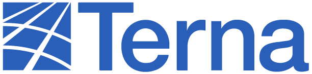 Logo Terna con griglia e testo blu.