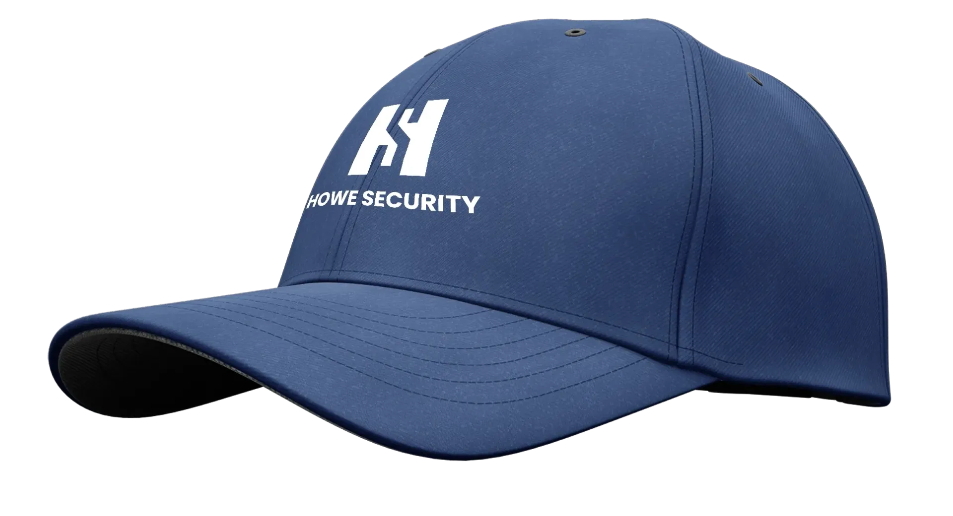 A blue baseball cap with the word security on it