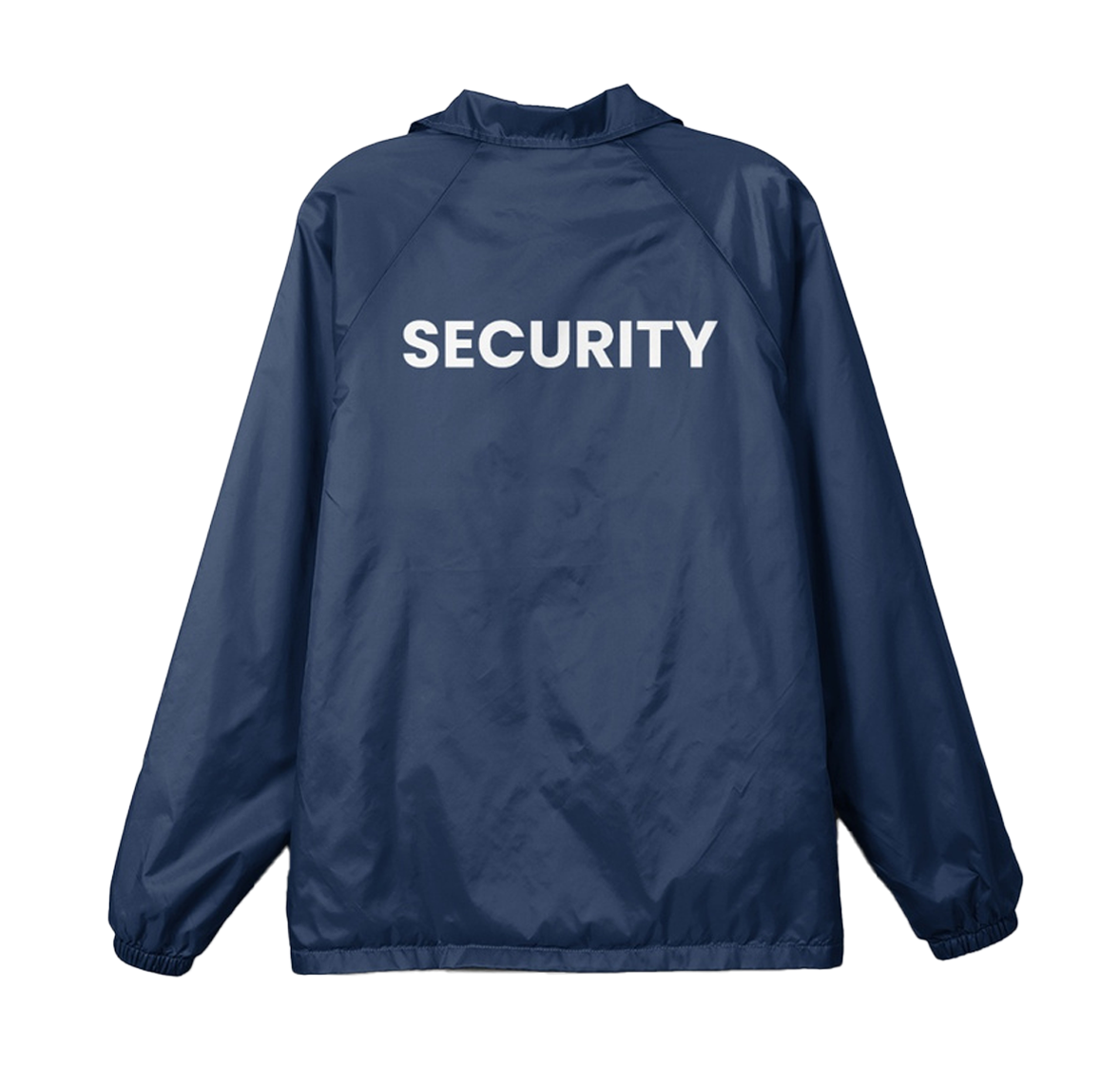 A blue jacket with the word security on the back