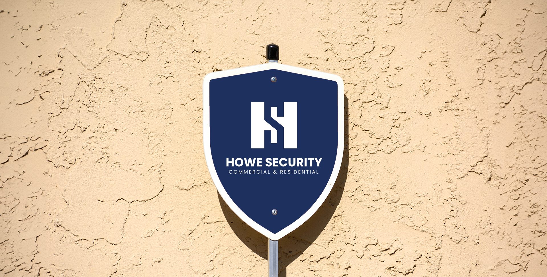 A blue sign that says home security on it