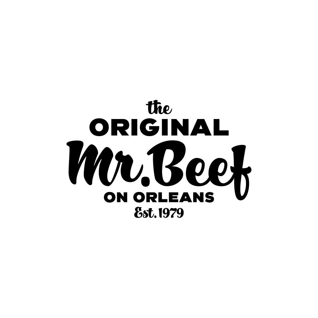 The original mr. beef on orleans logo is black and white.