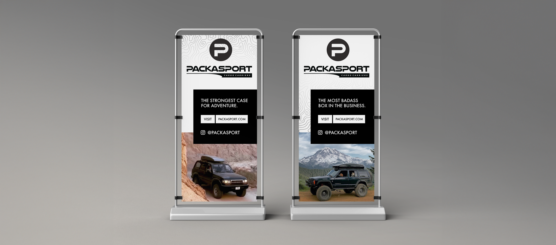 A couple of signs with a picture of a car on them.