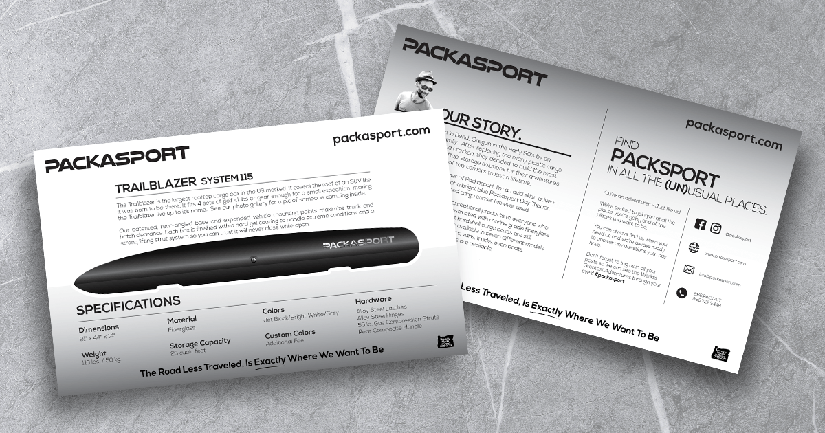 A black and white photo of a packsport product