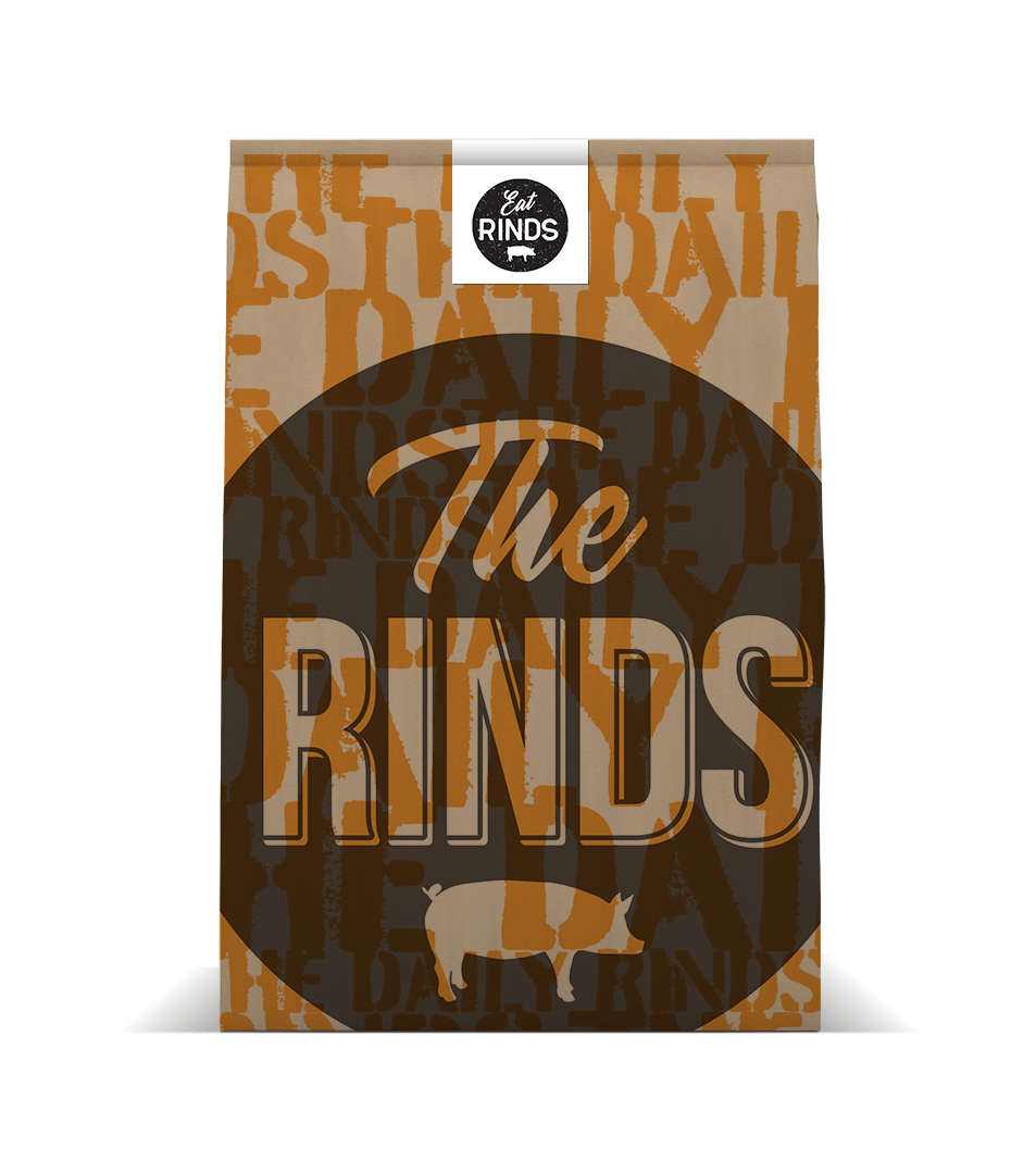 A bag of the rinds with a picture of a pig on it.