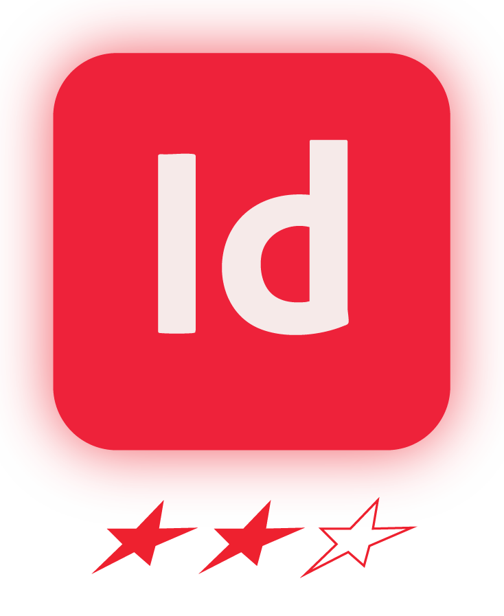 Adobe InDesign icon with a two-out-of-three star rating underneath.