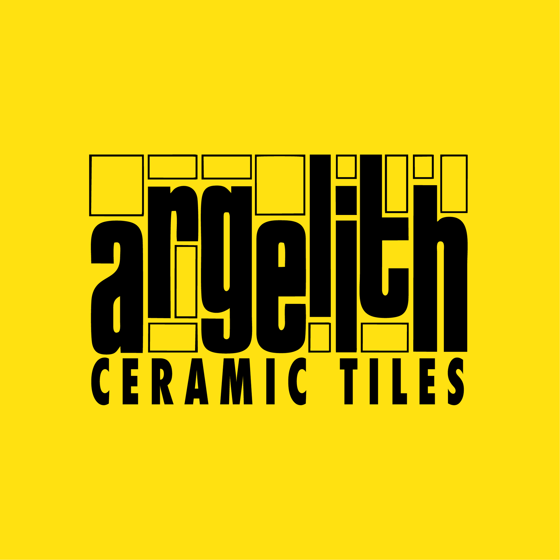 The Argelith Ceramic Tiles logo features black text on a yellow background, with a pattern of tile outlines above the name.