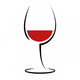Un dessin d'un verre à vin avec du vin rouge dedans.