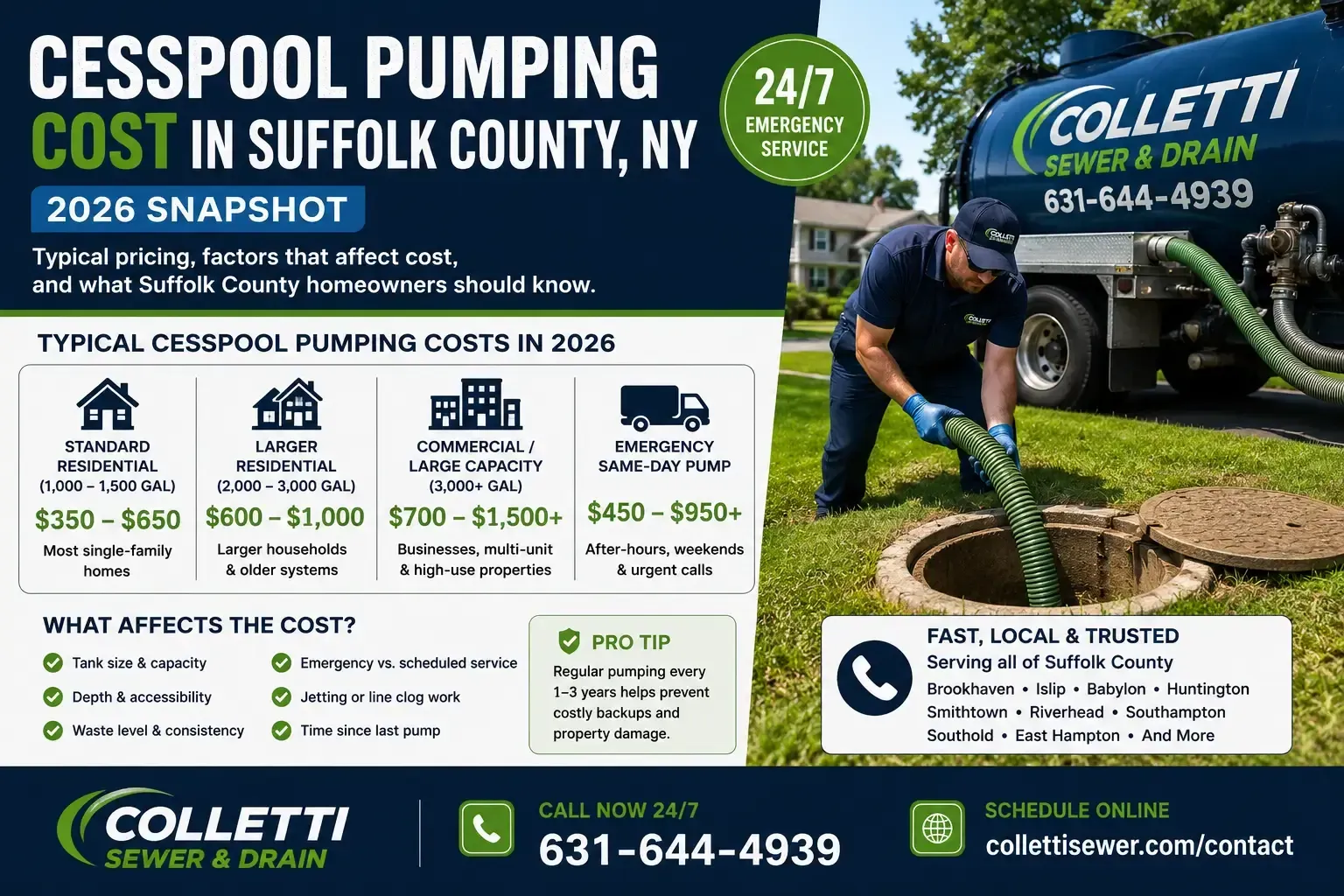 Cesspool pumping cost factors in Suffolk County, NY