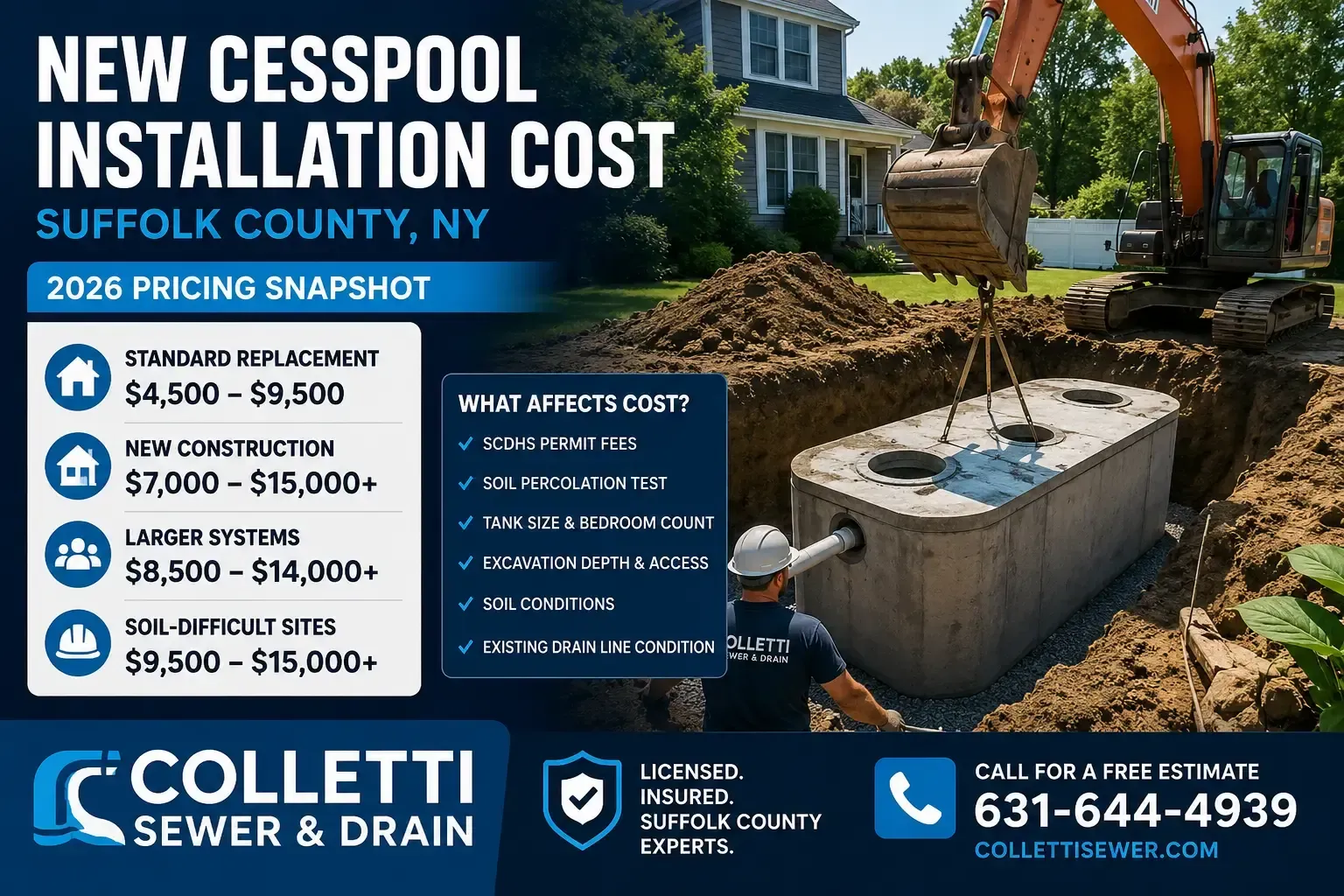 Cost factors and price ranges for new cesspool installation in Suffolk County, NY