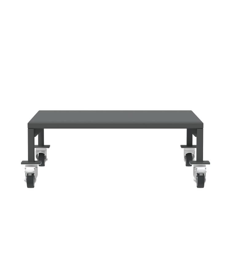 Black rolling workbench with casters on a white background